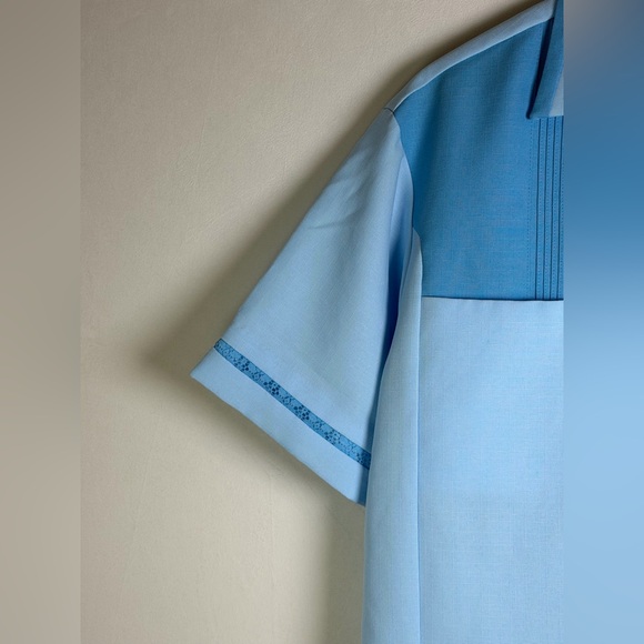 Iolani Vintage 80s Hawaii Men’s Guayabera Shirt Large Blue Cuban Camp Collar - Picture 6 of 7